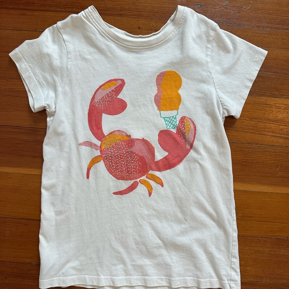 Tea Collection White Tee with Crab and Ice Cream Design